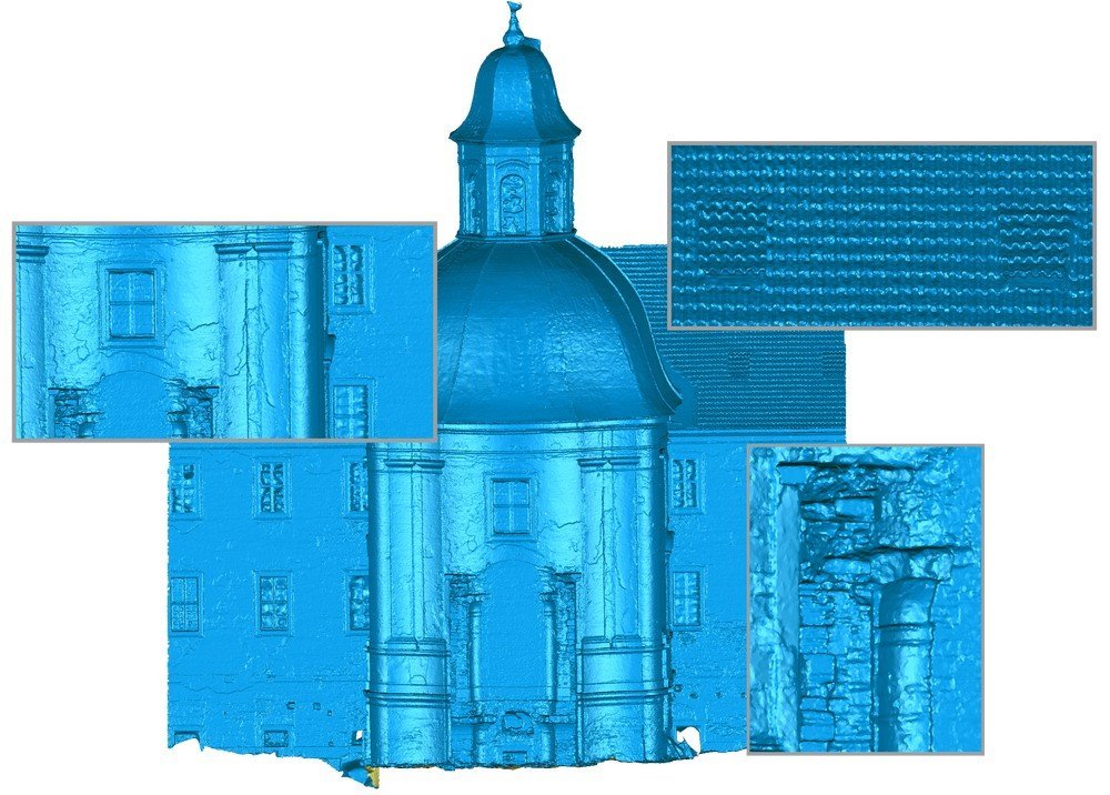 Model konventu tvořený trojúhelníkovou sítí